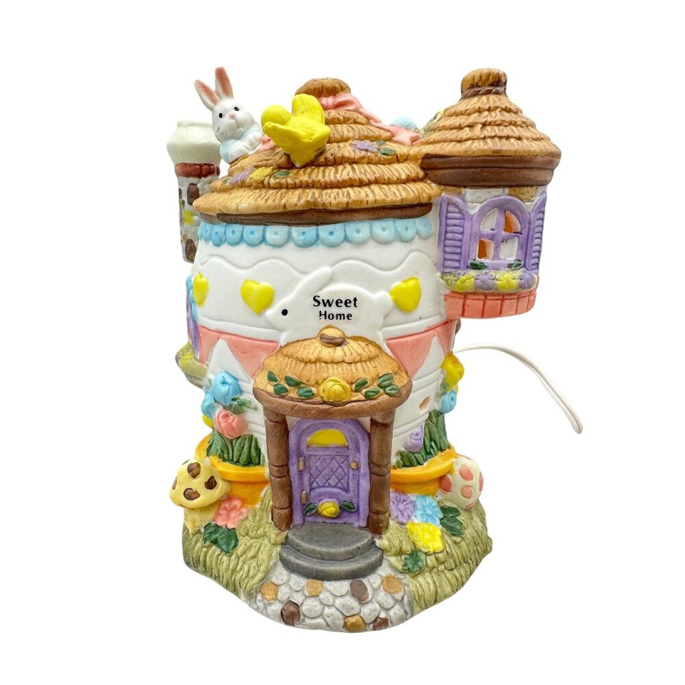 Bunny Village Light Up House Fresh Produce Easter Figurines Set Pastel Ceramic